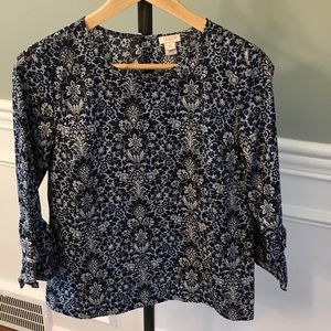 J. Crew Factory Blue and White Floral Blouse